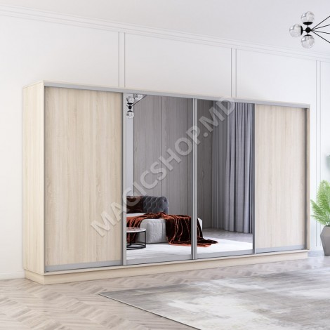 Шкаф Fox 370x60x200/210/220/230/240H со светлыми раздвижными дверями+зеркало